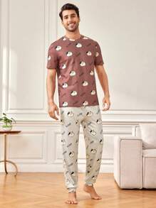 Men'S Cartoon Letter Print Homewear Set