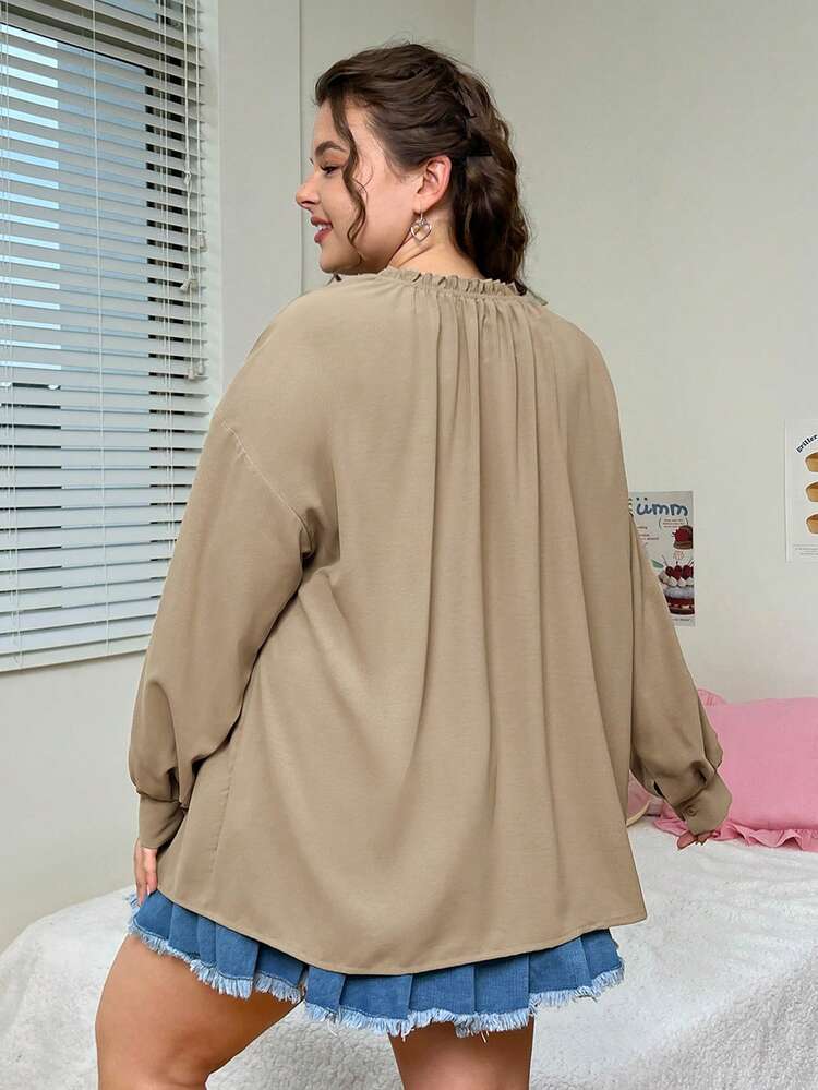 Plus Size Women'S Cute Trimmed Shirt
