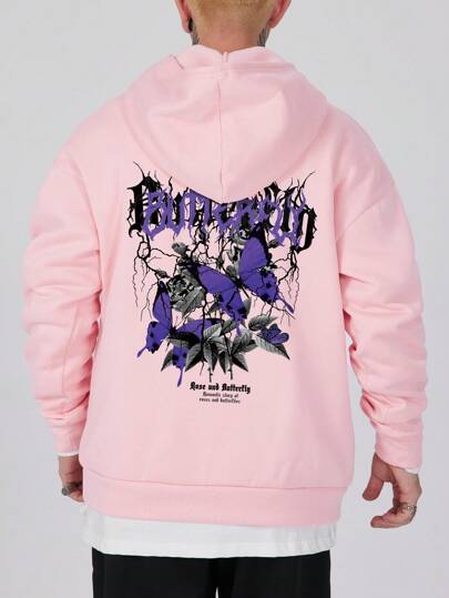 Street Life Hoodie Impreso Para Hombre Con Diseño De Mariposa En La Espalda