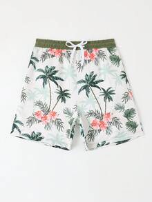 Tween Boys Plant & Flower Printed Swim Trunks, Beach Shorts - Multicolor - View 5