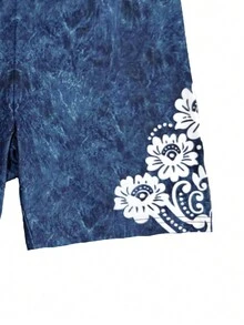 SHEIN Slayr 女士扎染花卉印花緊身褲 - 藍色 - 查看 4