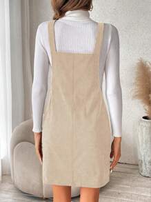 SHEIN Frenchy 雙前袋斜紋平紋連身裙 - 杏色 - 查看 2