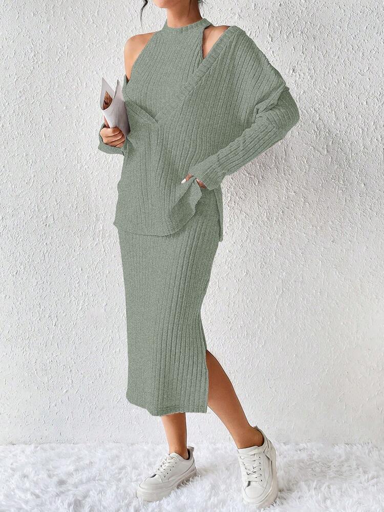 Hollow Out Details 2-In-1 Top And Skirt Set