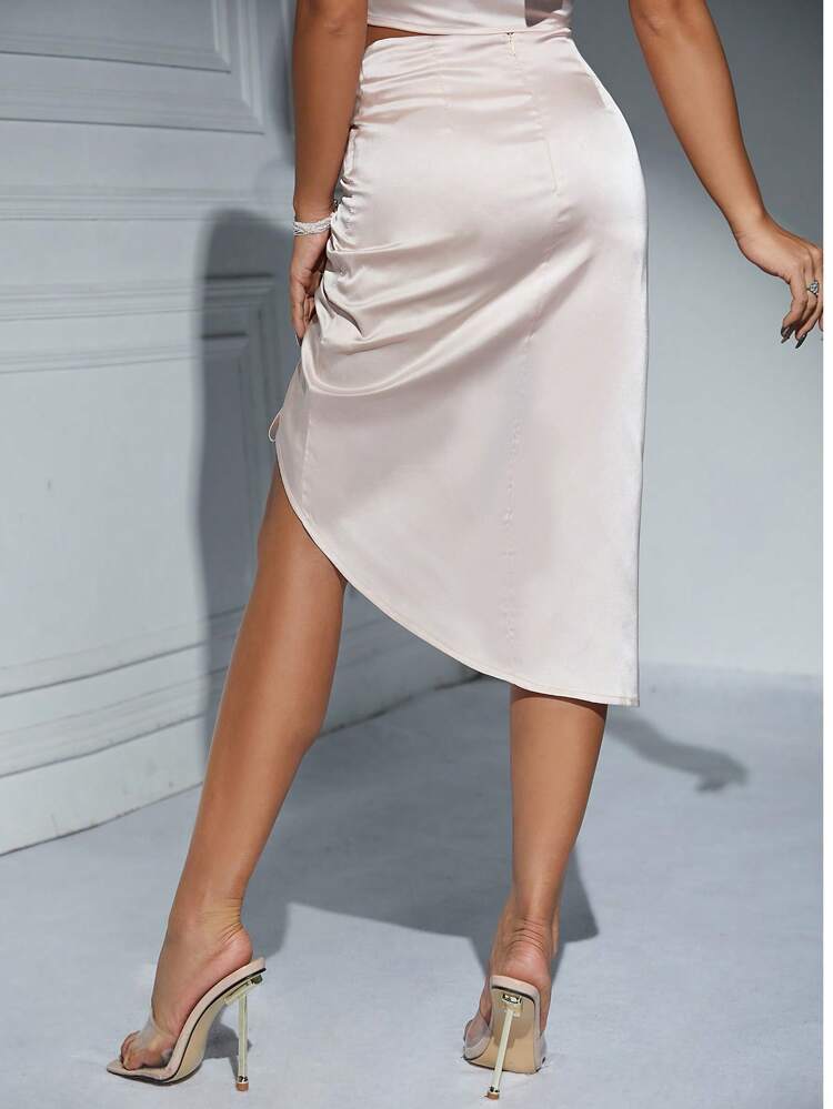 Women's Solid Color Drawstring Satin Skirt