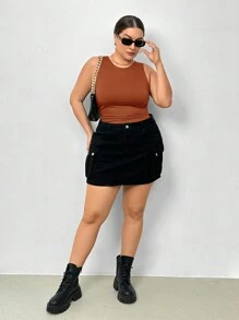 SHEIN Essnce Plus Size 3pcs Pleated Detail Sleeveless Bodysuit