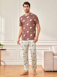 Men'S Cartoon Letter Print Homewear Set
