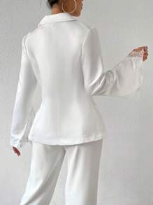 Chiquease Của phụ nữ Màu thuần Ren Cắt tỉa Tách tay áo Áo vest - trắng - Xem 2