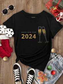 SHEIN LUNE 女標語印花t卹 - 黑色 - 查看 1