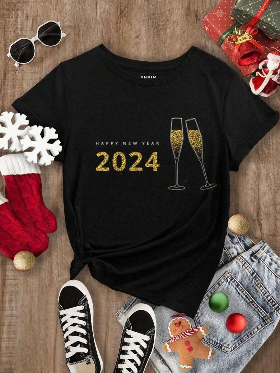 SHEIN LUNE 女標語印花t卹 - 黑色 - 查看 1