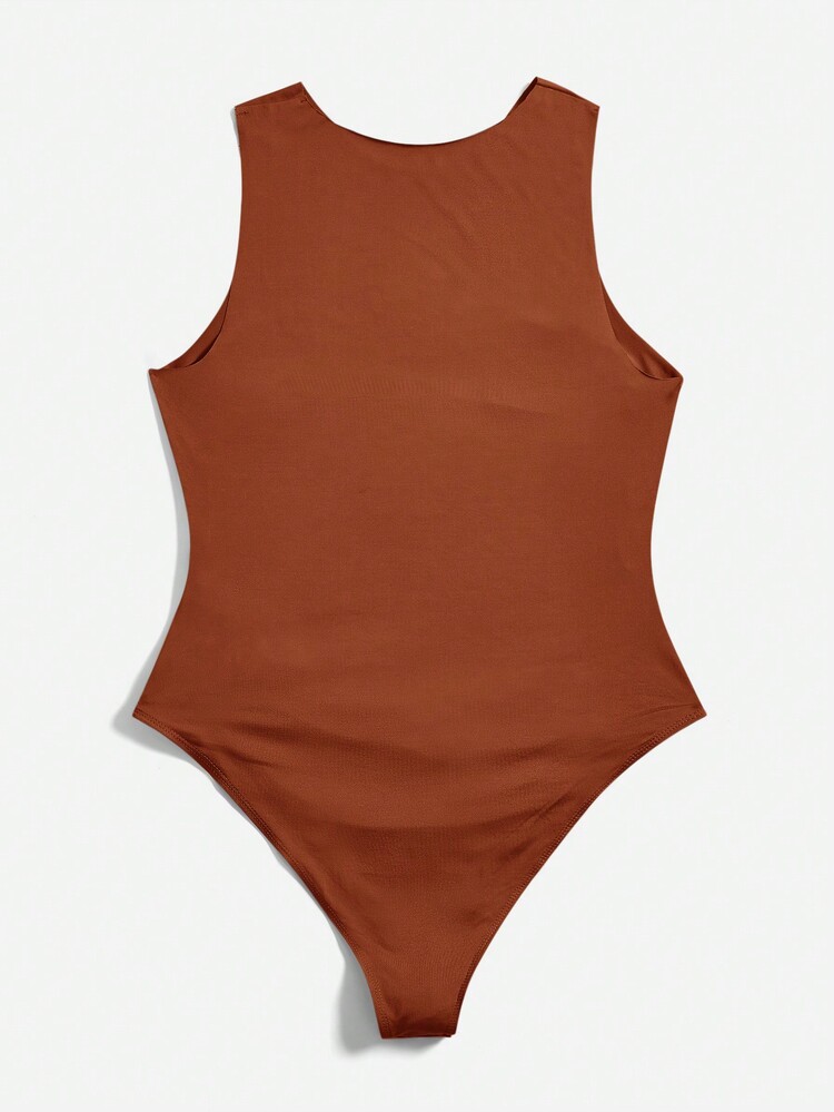 SHEIN Essnce 大尺寸3入組褶皺細節無袖連體背心 - 棕色 - 查看 11