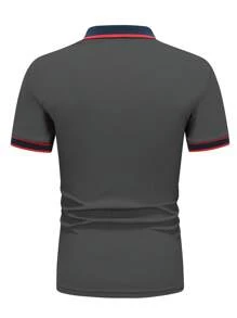 Manfinity Homme 男士條紋短袖polo衫 - 灰色 - 查看 2