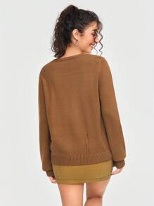 ADVENTURE TIME X SHEIN Cartoon Printed Long Sleeve Distressed Sweater