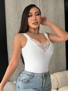 SHEIN SXY 蕾絲拼接吊帶上衣 - 白色 - 查看 3