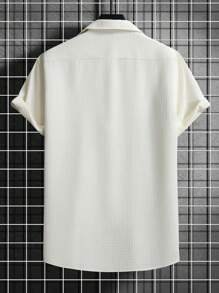 Genlund Men's Textured Short Sleeve Shirt , Button Up Plain All White Shirt , Casual Boyfriend Gift - Apricot - View 2