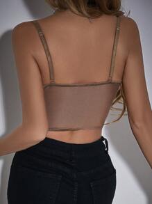 Allurite Top De Camisola De Malla Con Diamantes De Imitación - Marrón - Ver 2