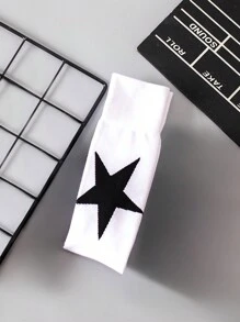 ROMWE Goth 1双个性化五角星印花过膝袜 - 白色 - 查看 3