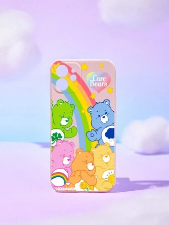 ROMWE X Care Bears Care Bea Rainbow Five Little Creatures Funda Para Teléfono Rosa Pintada A Mano, Compatible Con La Serie Iphone12 13 14, Etc.