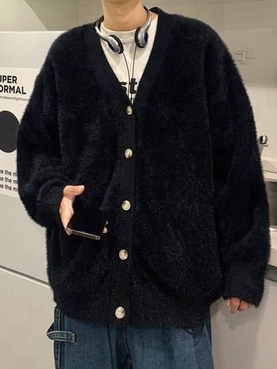 Cardigan ample et pour homme en grande taille, style minimaliste. Automne/Hiver