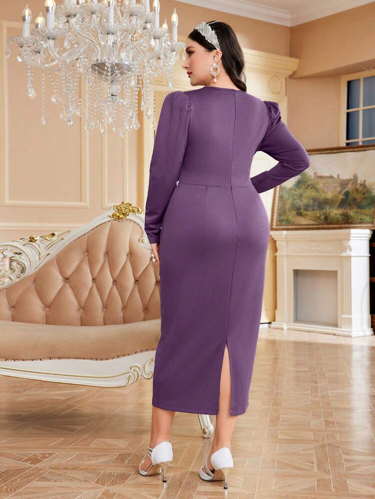 Plus Size Women'S Lamb Leg Sleeve V-Neck Dress Long Evening Dresses