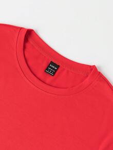 INAWLY Tiếng Anh Slogan Vòng cổ Ngắn tay Áo thun Cho mùa xuân Và Mùa hè - Đỏ - Xem 3