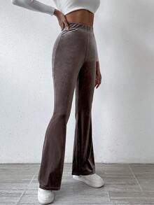 Modelyn 純色高腰喇叭褲 - 棕色 - 查看 6