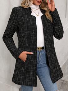 SHEIN Essnce Manteau En Laine À Carreaux Pour Femmes