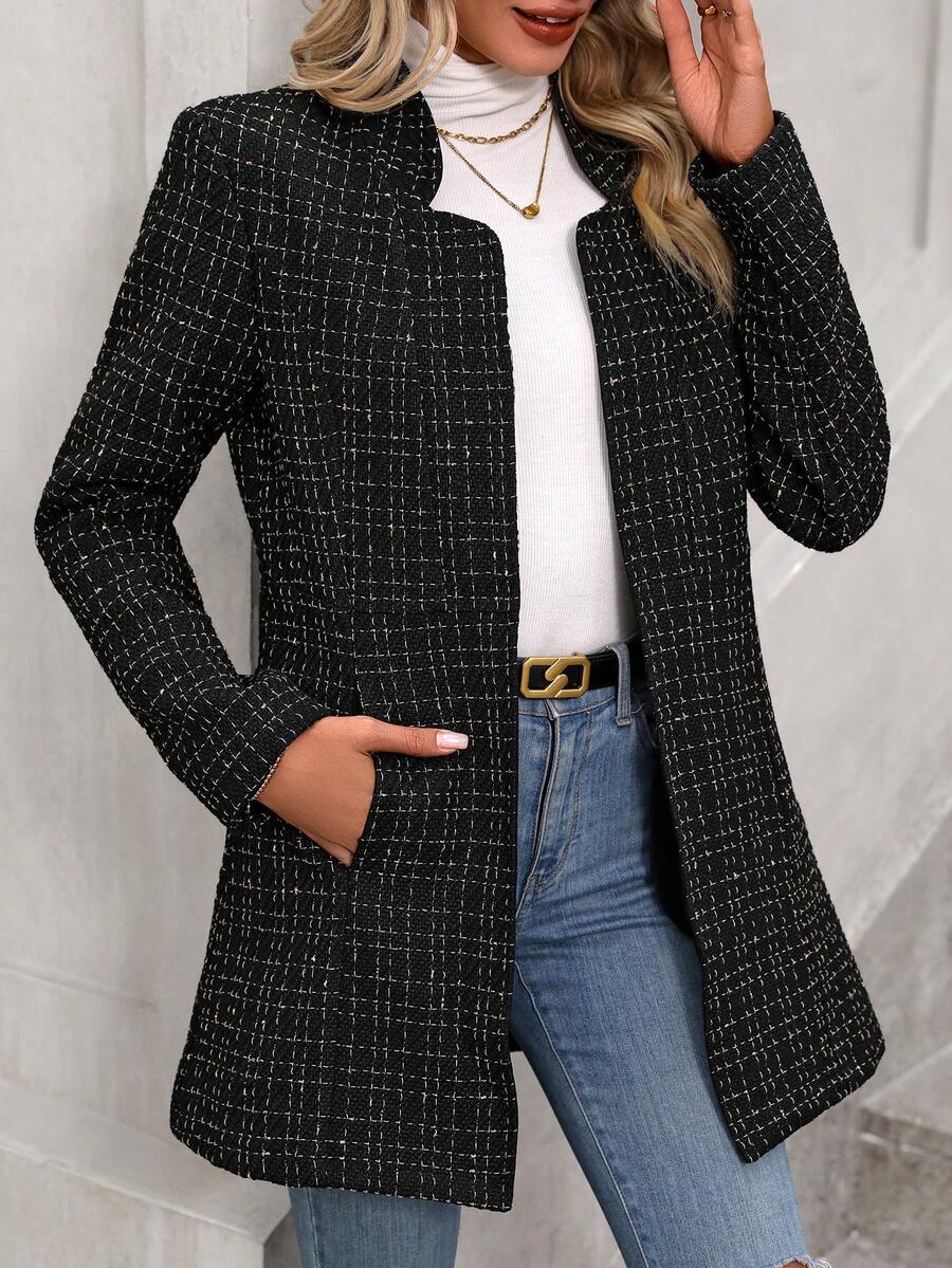 SHEIN Essnce Manteau En Laine À Carreaux Pour Femmes