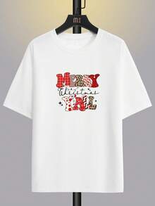 Men's Short Sleeve Drop Shoulder T-Shirt With Fun Slogan Print, Round Neck Top - White - View 3