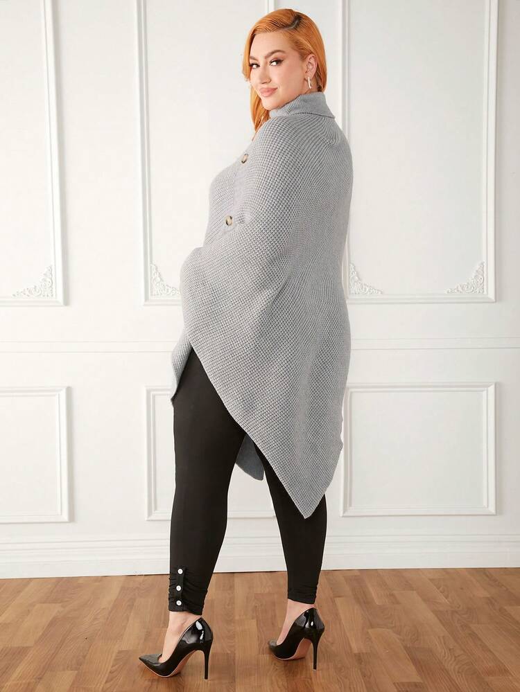 Plus Size Women'S High Neck Batwing Sleeve Pullover Sweater