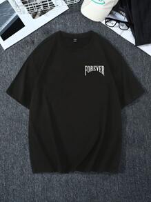 Manfinity Roughcore Men Angel Pattern Design Round Neck Short Sleeve T-Shirt, For Going Out, For Friends, 2000s Style - Black - View 3