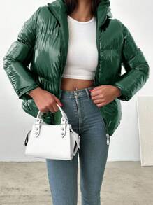 EURMUSE Women's Hooded Padded Coat Jacket - Green - View 5