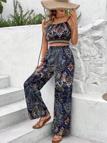 SHEIN VCAY 女士印花背心背心和長褲套裝 - 彩色 - 查看 4