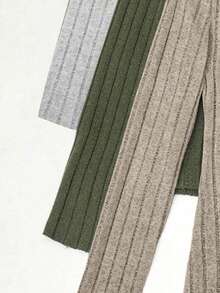 SHEIN LUNE Women's Plain Stand Collar Ribbed Knit T-Shirt - Multicolor - View 3