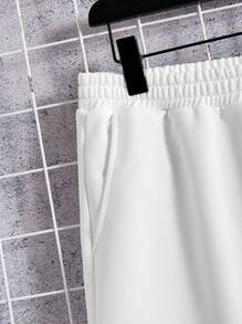 Aesthetic Post Trắng Dệt kim Nam Mùa hè Ngắn tay Áo thun Và Bộ quần short In Với - trắng - Xem 3