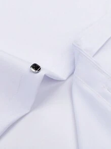 Manfinity Mode Loose Fit Men's White Long Sleeve Casual Shirt, Men's Dress Shirts, White Dress Shirts For Men, Fall - White - View 6