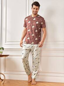 Men'S Cartoon Letter Print Homewear Set