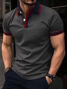 Manfinity Homme 男士條紋短袖polo衫 - 灰色 - 查看 1
