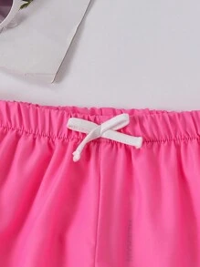 Bộ áo thun tay ngắn in hình trái tim và khẩu hiệu màu Raglan cho bé gái tuổi mới lớn và quần dài - Nhiều màu - Xem 6