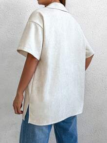 SHEIN Unity 翻蓋口袋和下垂肩袖的襯衫 - 米色 - 查看 2