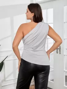 SHEIN Privé Kích thước lớn Một bờ vai Xếp li Áo Đối với phụ nữ - Màu Xám nhạt - Xem 2