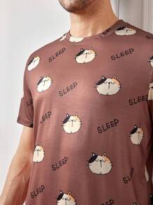 Men'S Cartoon Letter Print Homewear Set