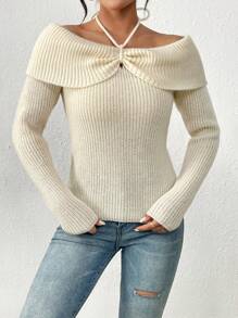 Chiquease Women's Halter Knit Pullover Fall Winter Sweater - Beige - View 5