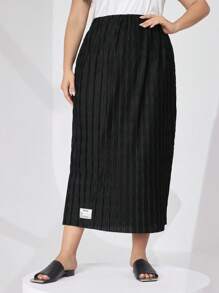 Mulvari Plus Size Alphabet Patched High Waisted Skirt