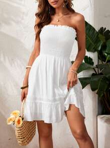 SHEIN VCAY Vestido Sin Tirantes De Color Sólido Para Mujeres - Blanco - Ver 1