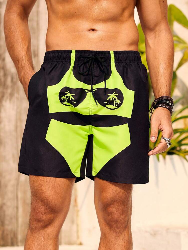 Men'S Sunglasses Print Drawstring Waist Beach Shorts