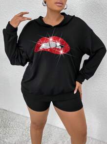 Flirla Sweatshirt ukuran plus - Hitam - View 5