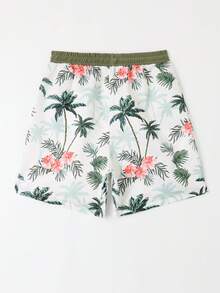 Tween Boys Plant & Flower Printed Swim Trunks, Beach Shorts - Multicolor - View 2