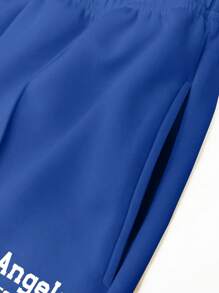 SHEIN EZwear 女士字母印花超大長袖運動衫和運動褲套裝 - 藍色 - 查看 5