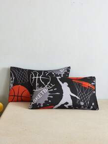 3pcs Black Sport Basketball Pattern Duvet Cover Set, Modern Fabric Bedding Set For Home Gaming Bedding Set Duvet Cover Set 3 Pieces Printed  Room Decorations Comforter Cover Soft Microfiber Duvet Cover For 2 Pillowcases No Comforter For All Seasons Domitory Bedding Back School Bedding - Black - View 6