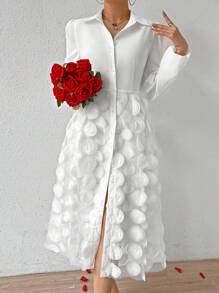 SHEIN Privé Women's Floral Contrast Mesh Tulle Dress - White - View 6